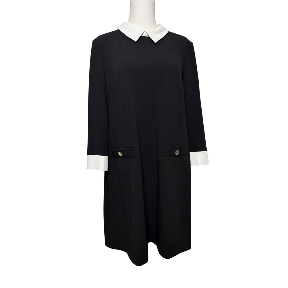 Tommy Hilfiger Black White Peter Pan Collar Shift Dress A8FC1CSG Size 14